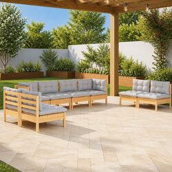 Garden Lounge Set 8 Pieces Solid Pinewood Outdoor Patio Furniture with Grey