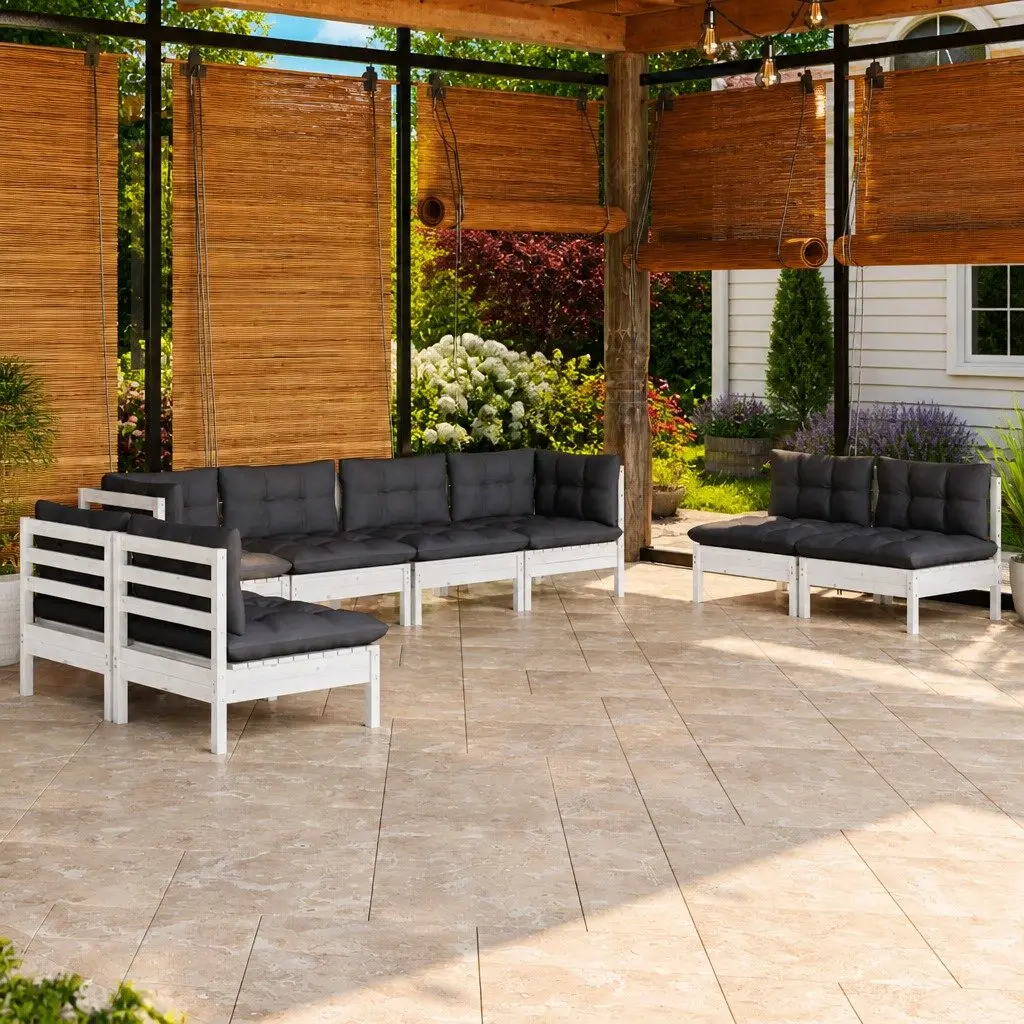 Garden Lounge Set Modular Solid Pinewood 8 Piece Outdoor Patio Furniture with Cushions White