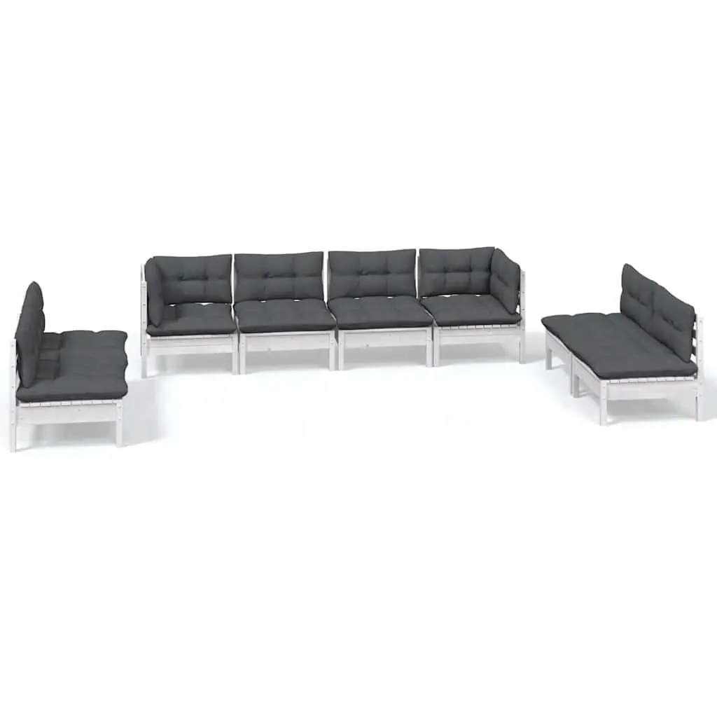 Garden Lounge Set Modular Solid Pinewood 8 Piece Outdoor Patio Furniture with Cushions White