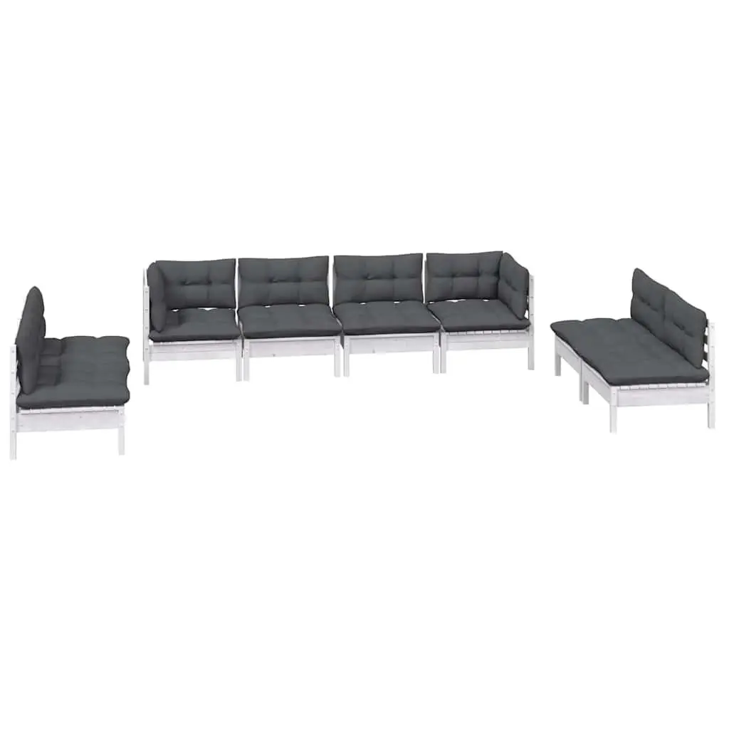 Garden Lounge Set Modular Solid Pinewood 8 Piece Outdoor Patio Furniture with Cushions White