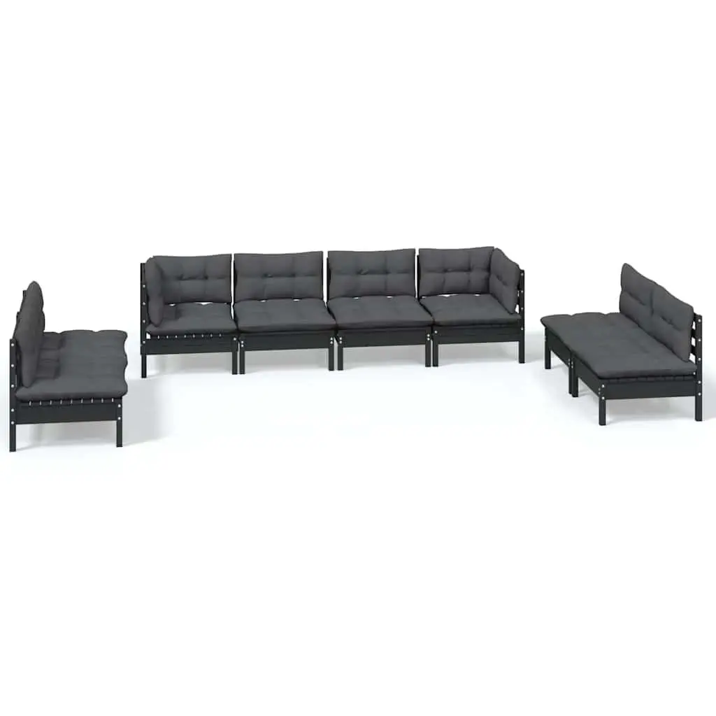 Modular Outdoor Furniture Lounge Set 8 Piece Black Pinewood with Cushions