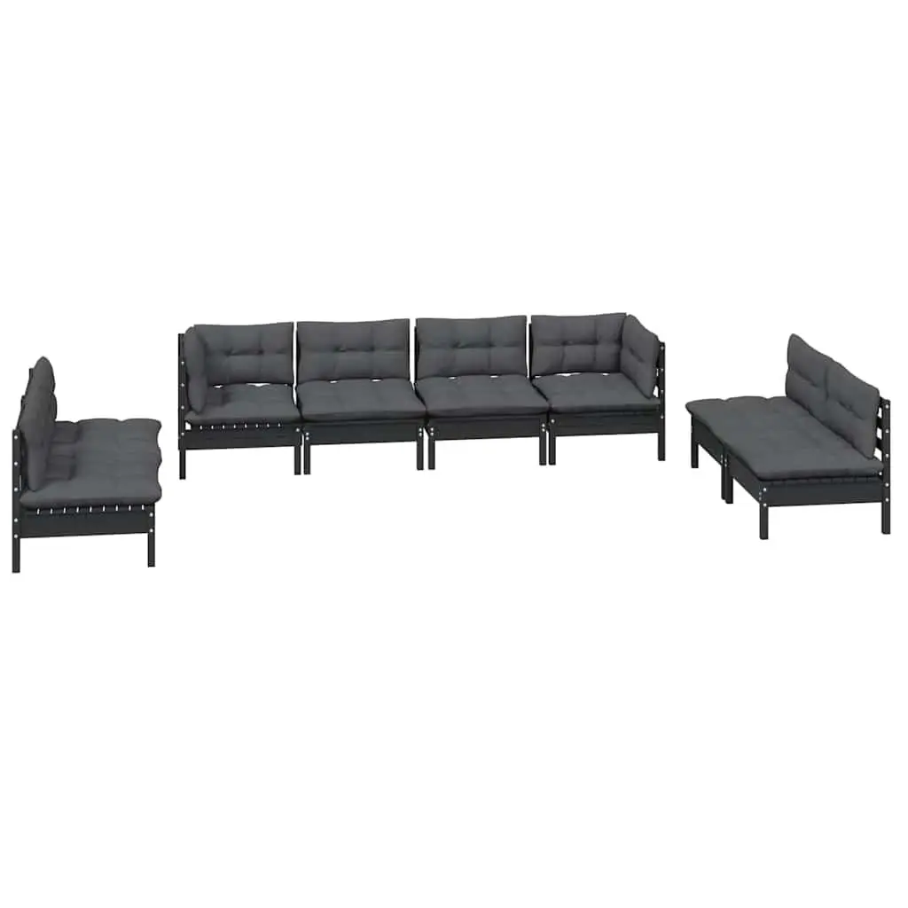 Modular Outdoor Furniture Lounge Set 8 Piece Black Pinewood with Cushions