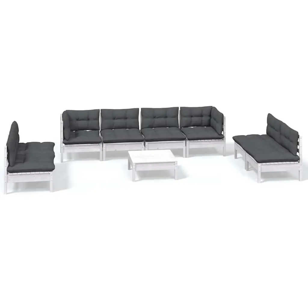 Garden Lounge Set 9 Piece Outdoor Patio Furniture with Cushions Pinewood White