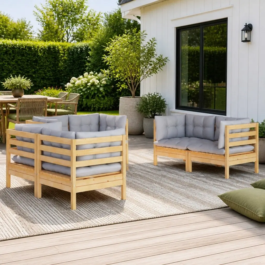 6 Piece Garden Lounge Set with Grey Cushions