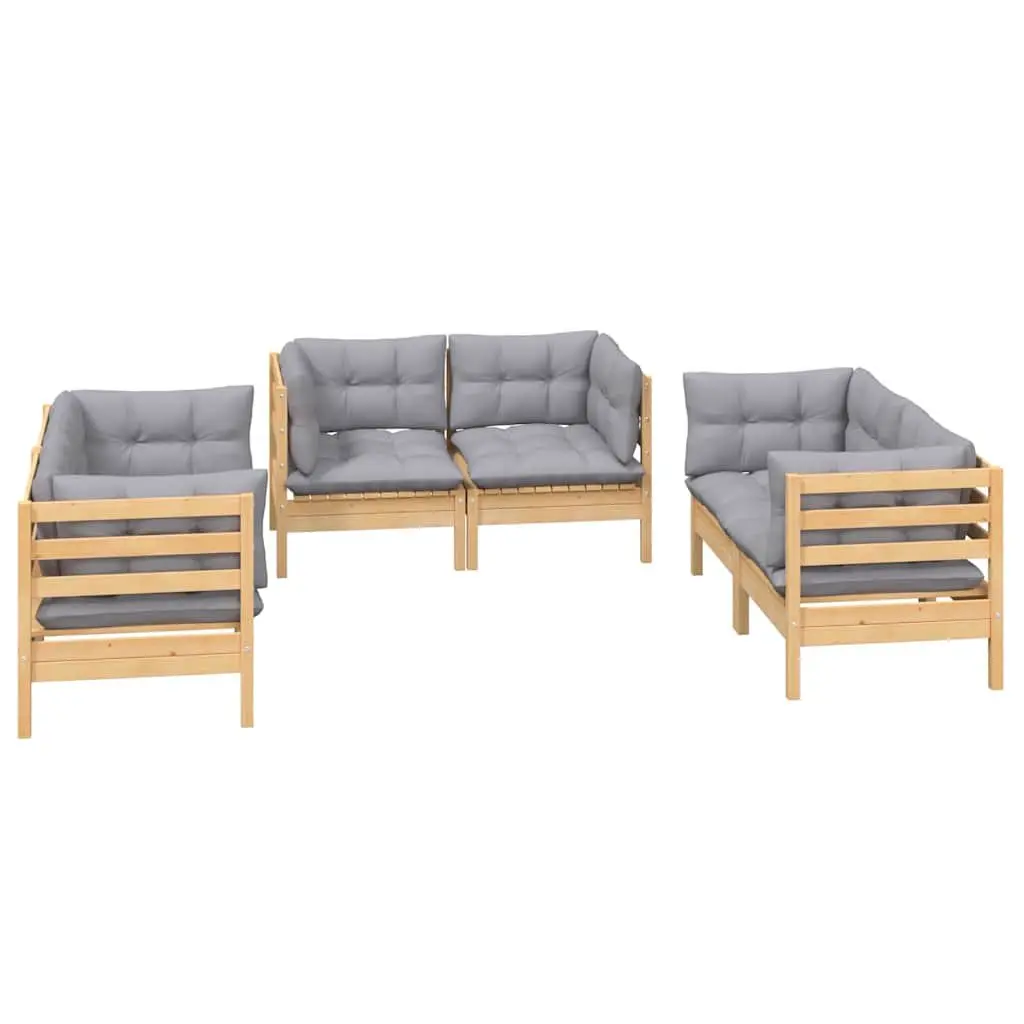6 Piece Garden Lounge Set with Grey Cushions