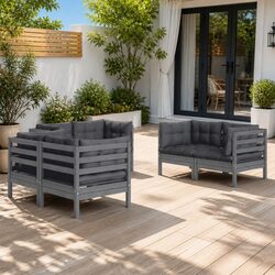 Garden Lounge Set 6 Piece Outdoor Patio Furniture with Cushions Grey
