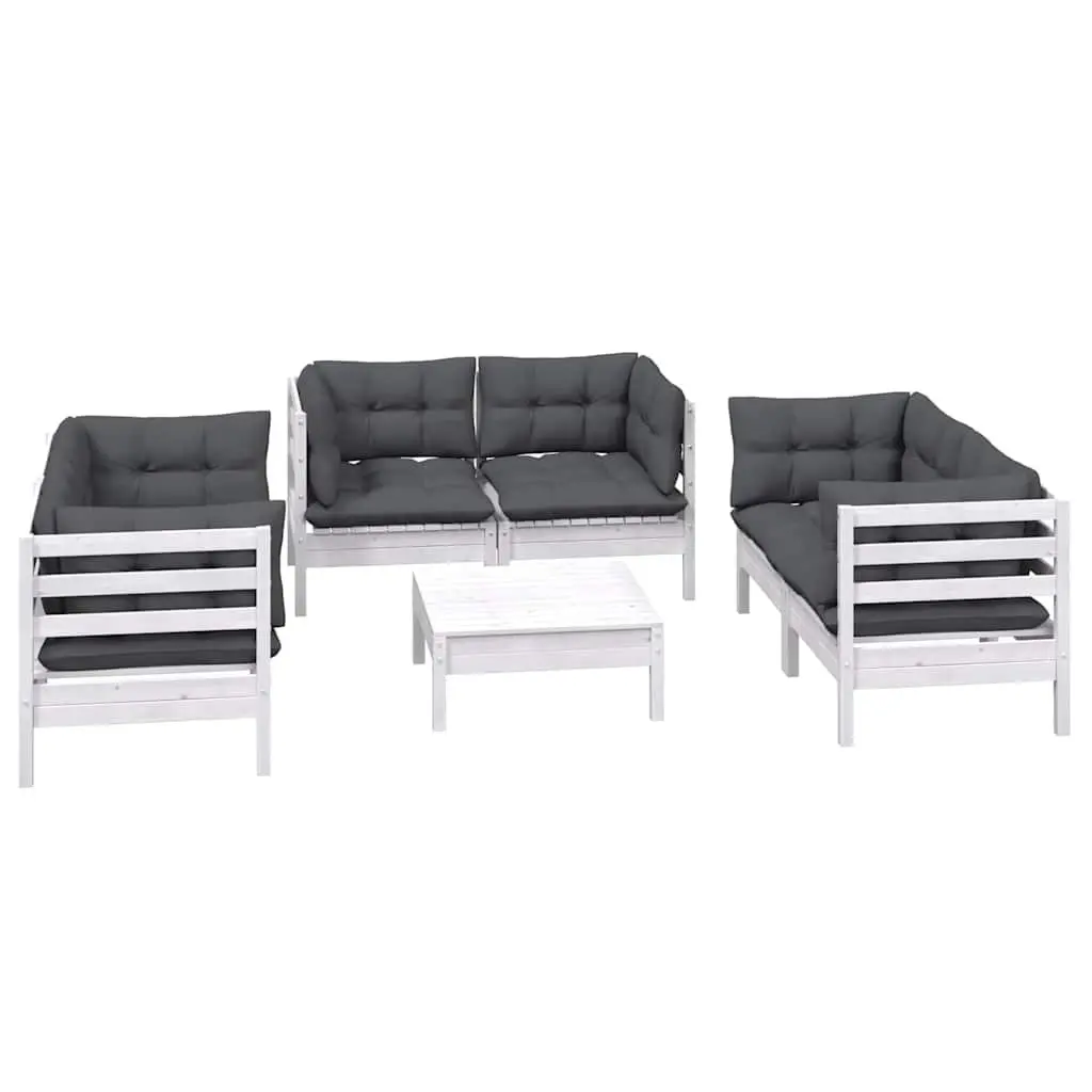 Garden Lounge Set 7 Piece Outdoor Furniture with Cushions Solid Pinewood White