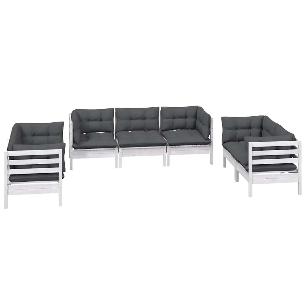 7 Piece Garden Lounge Set White Solid Pinewood Outdoor Patio Furniture with