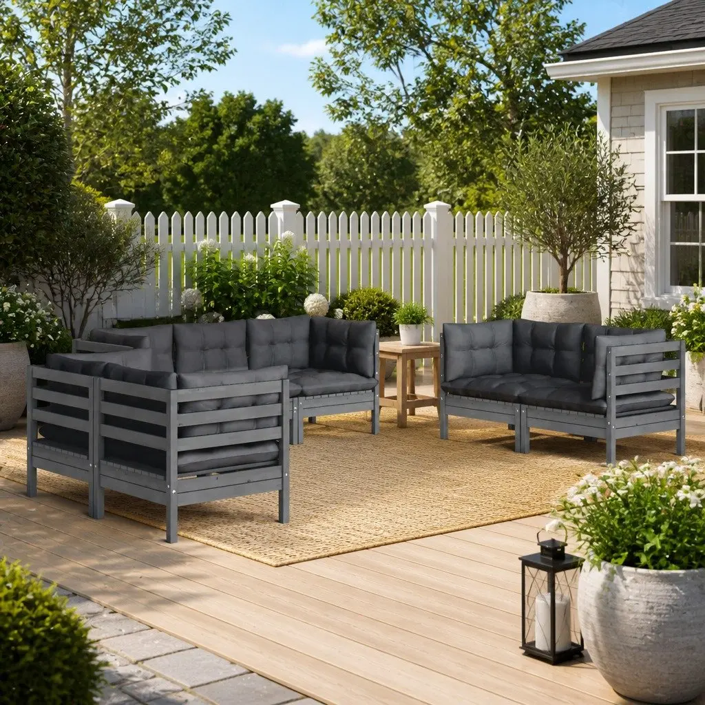 Garden Lounge Set 7 Piece Outdoor Patio Furniture with Cushions Grey Modular