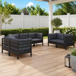 Garden Lounge Set 7 Piece Outdoor Furniture Patio Seating with Cushions Black