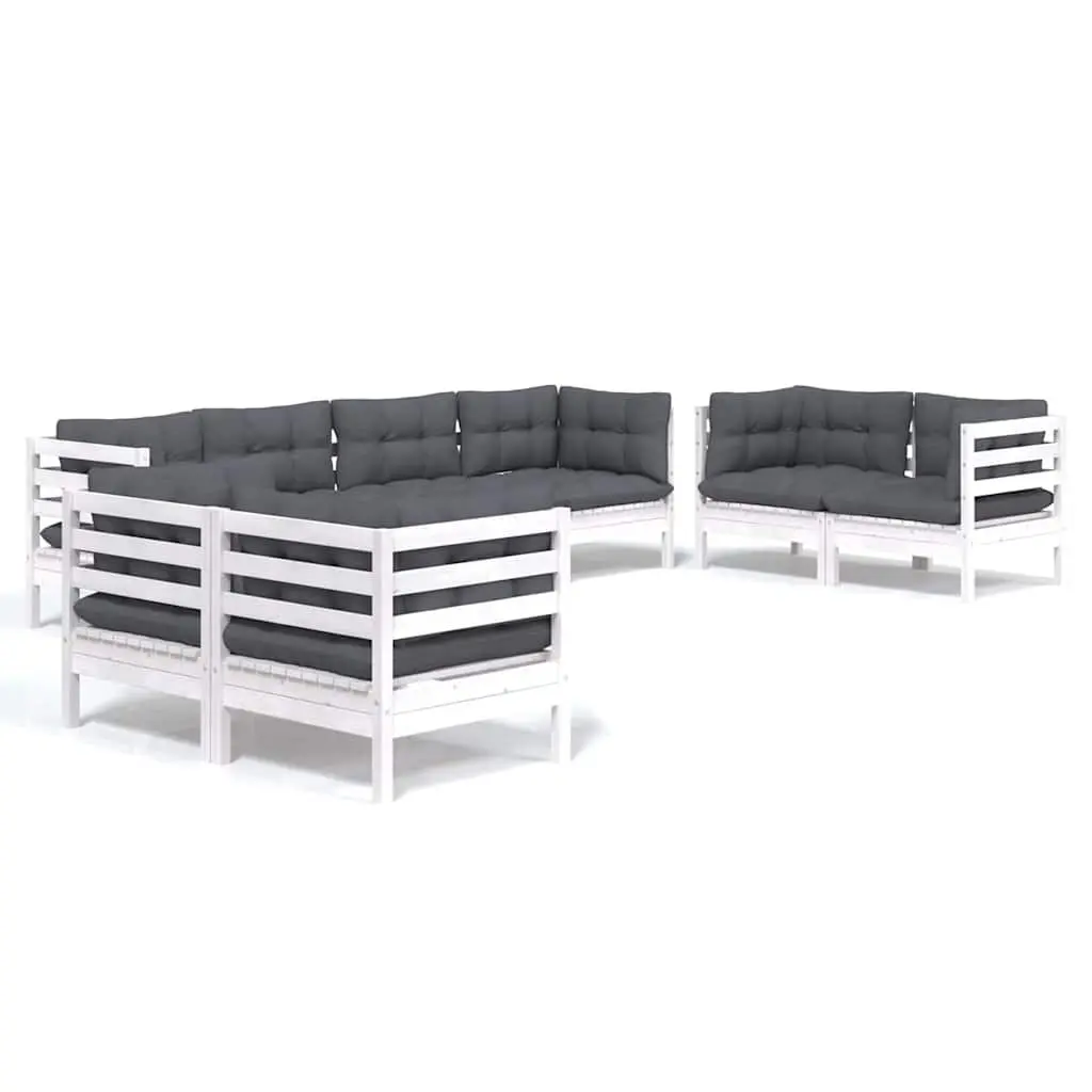 Garden Lounge Set Solid Pinewood White 8 Piece Outdoor Furniture with Cushions