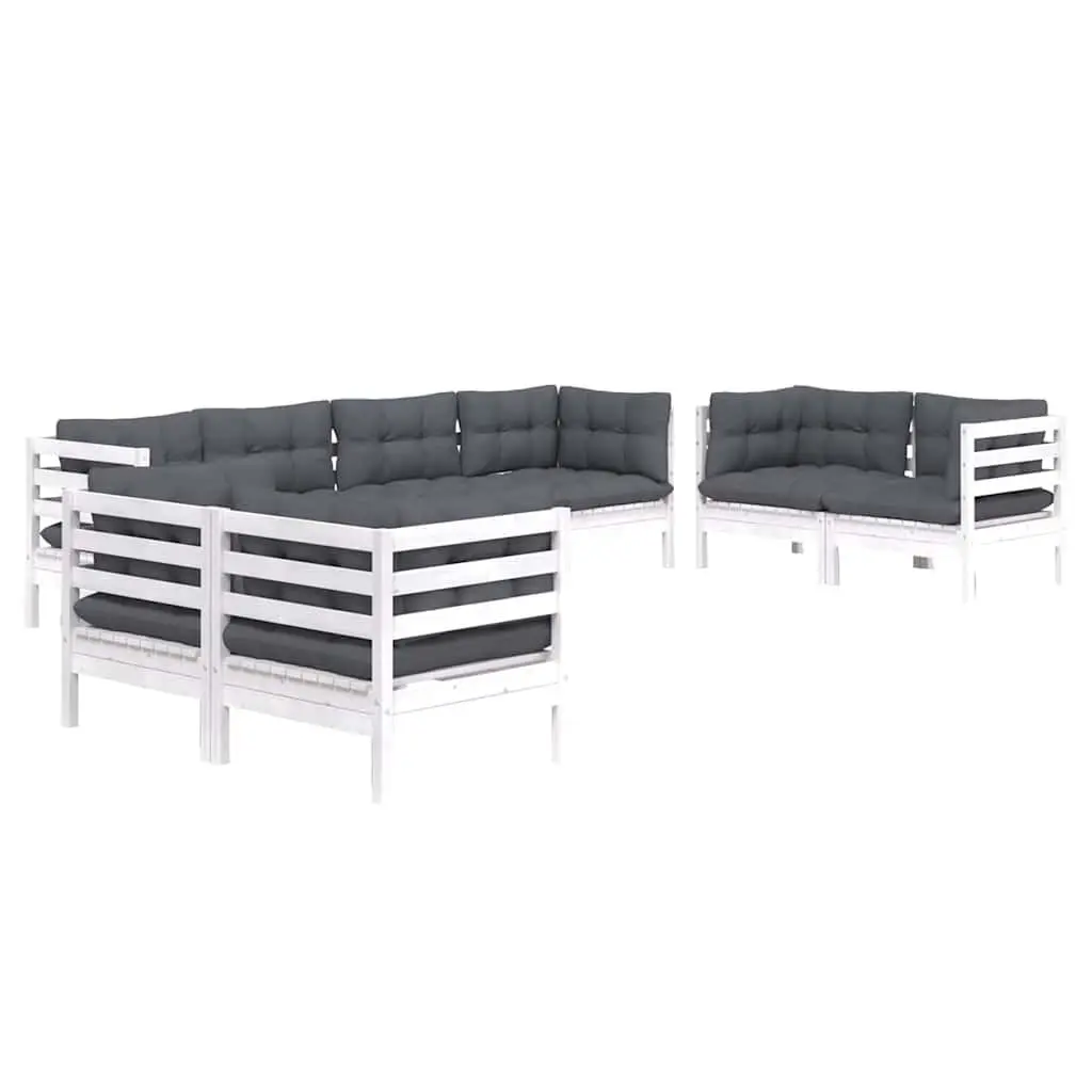 Garden Lounge Set Solid Pinewood White 8 Piece Outdoor Furniture with Cushions