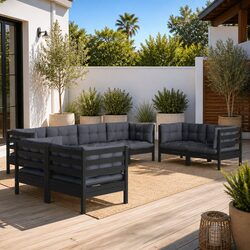 Black 8 Piece Outdoor Lounge Set with Cushions