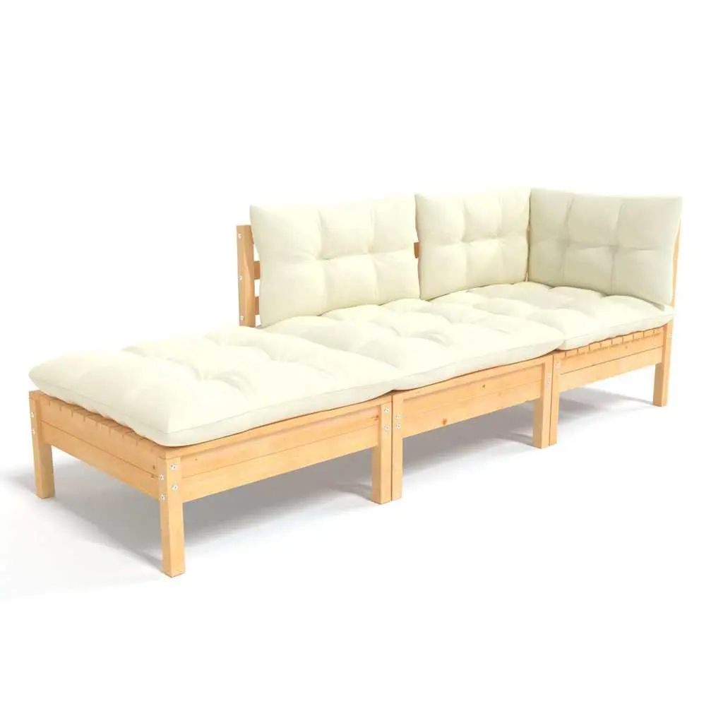 3 Piece Modular Garden Lounge Set Outdoor Patio Furniture Solid Pinewood with Cream Cushions