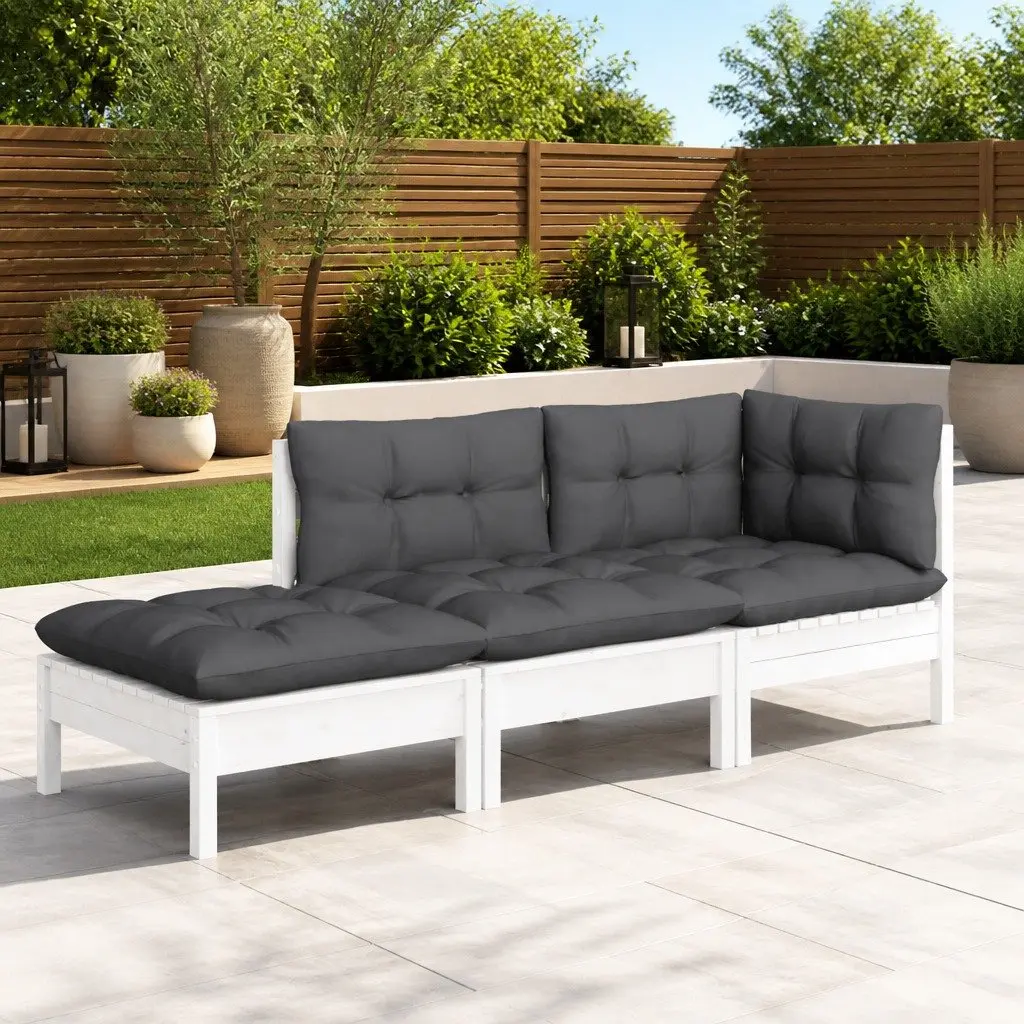 Garden Lounge Set Solid Wood Pine 3 Piece Outdoor Furniture with Cushions White