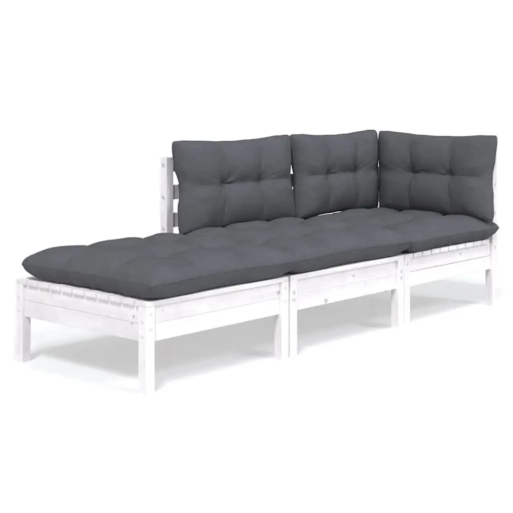 Garden Lounge Set Solid Wood Pine 3 Piece Outdoor Furniture with Cushions White