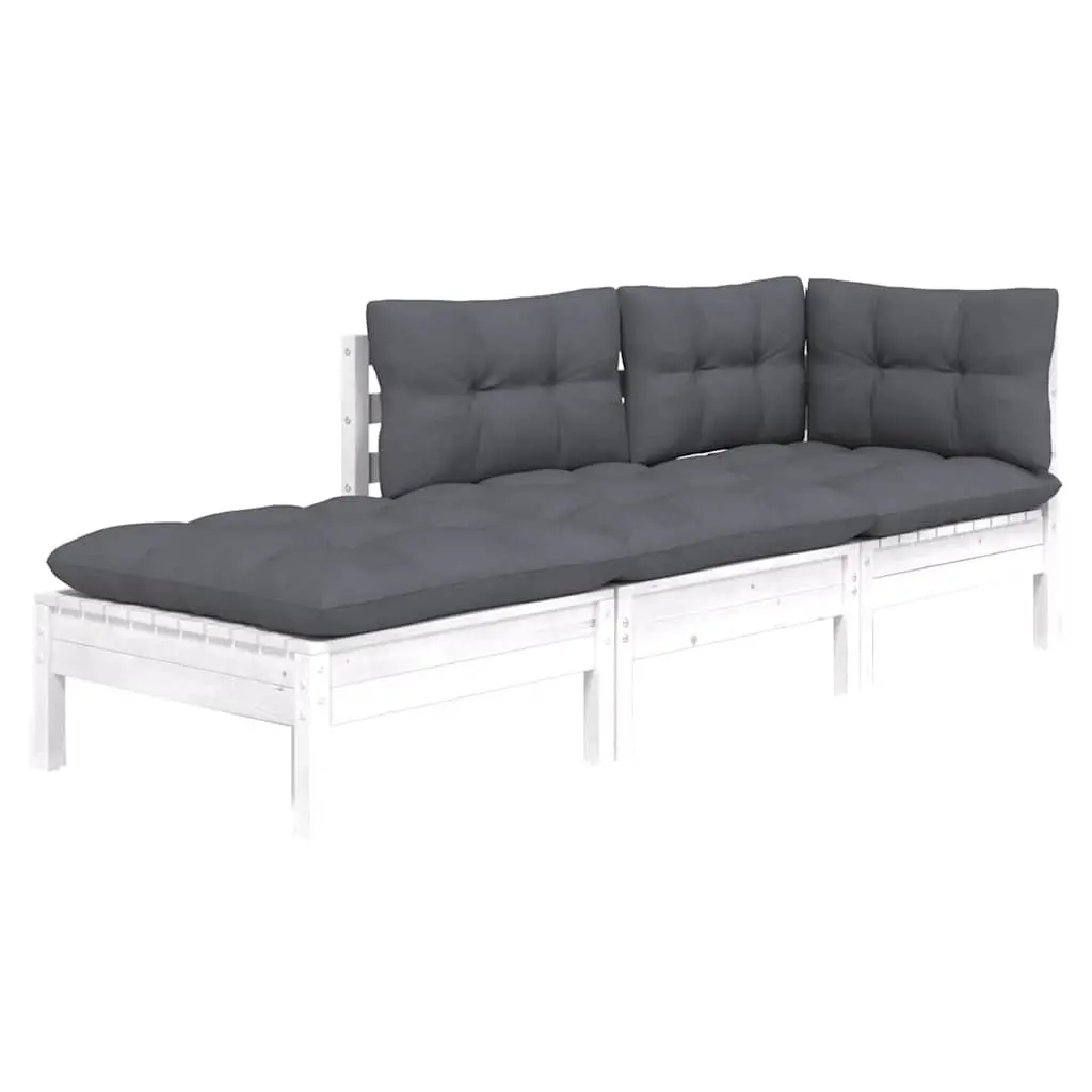 Garden Lounge Set Solid Wood Pine 3 Piece Outdoor Furniture with Cushions White