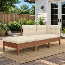 3 Piece Garden Lounge Set Solid Wood Pine Patio Furniture with Cushions Brown