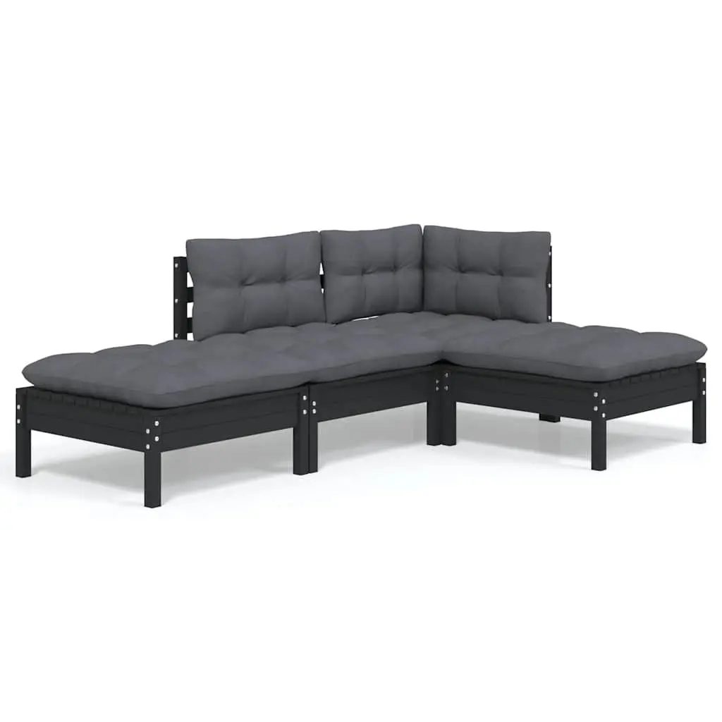 Garden Lounge Set 4 Piece Outdoor Patio Furniture with Cushions Pinewood Black