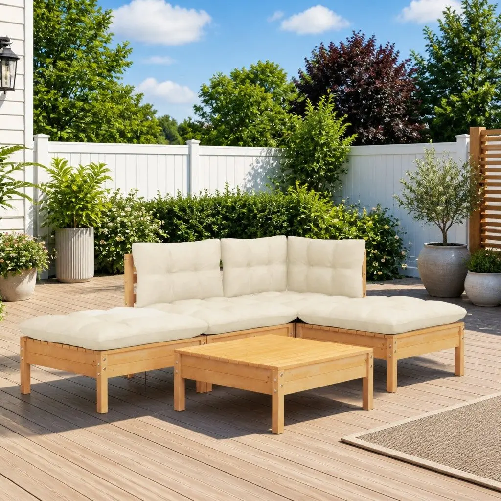 Outdoor Garden Lounge Set 5 Piece Patio Furniture with Cream Cushions Modular