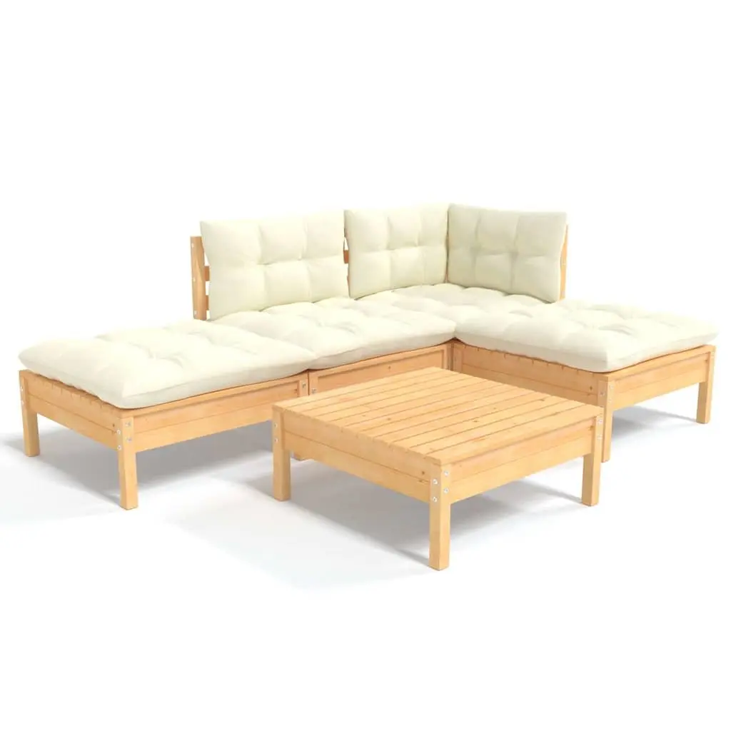 Outdoor Garden Lounge Set 5 Piece Patio Furniture with Cream Cushions Modular