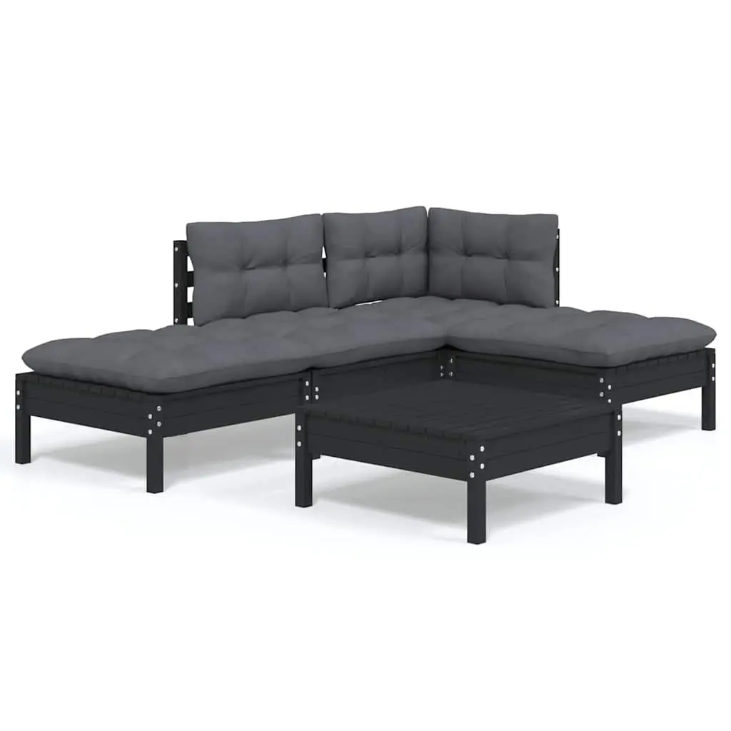 Garden Lounge Set Modular Black Pinewood 5 Piece