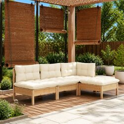 Garden Lounge Set 4 Piece Wooden Outdoor Patio Furniture with Cream Cushions
