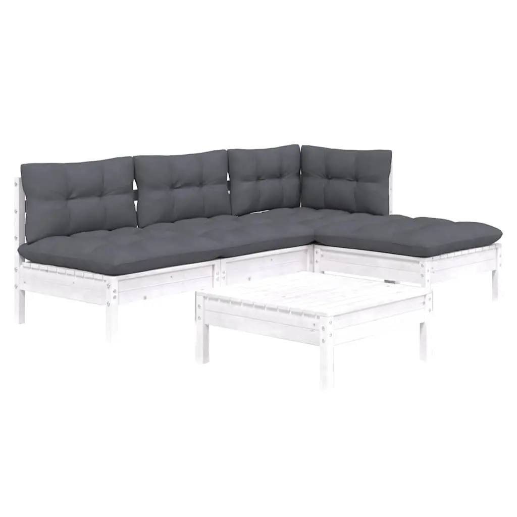 Garden Lounge Set Modular White Pinewood 5 Piece Patio Furniture with Cushions