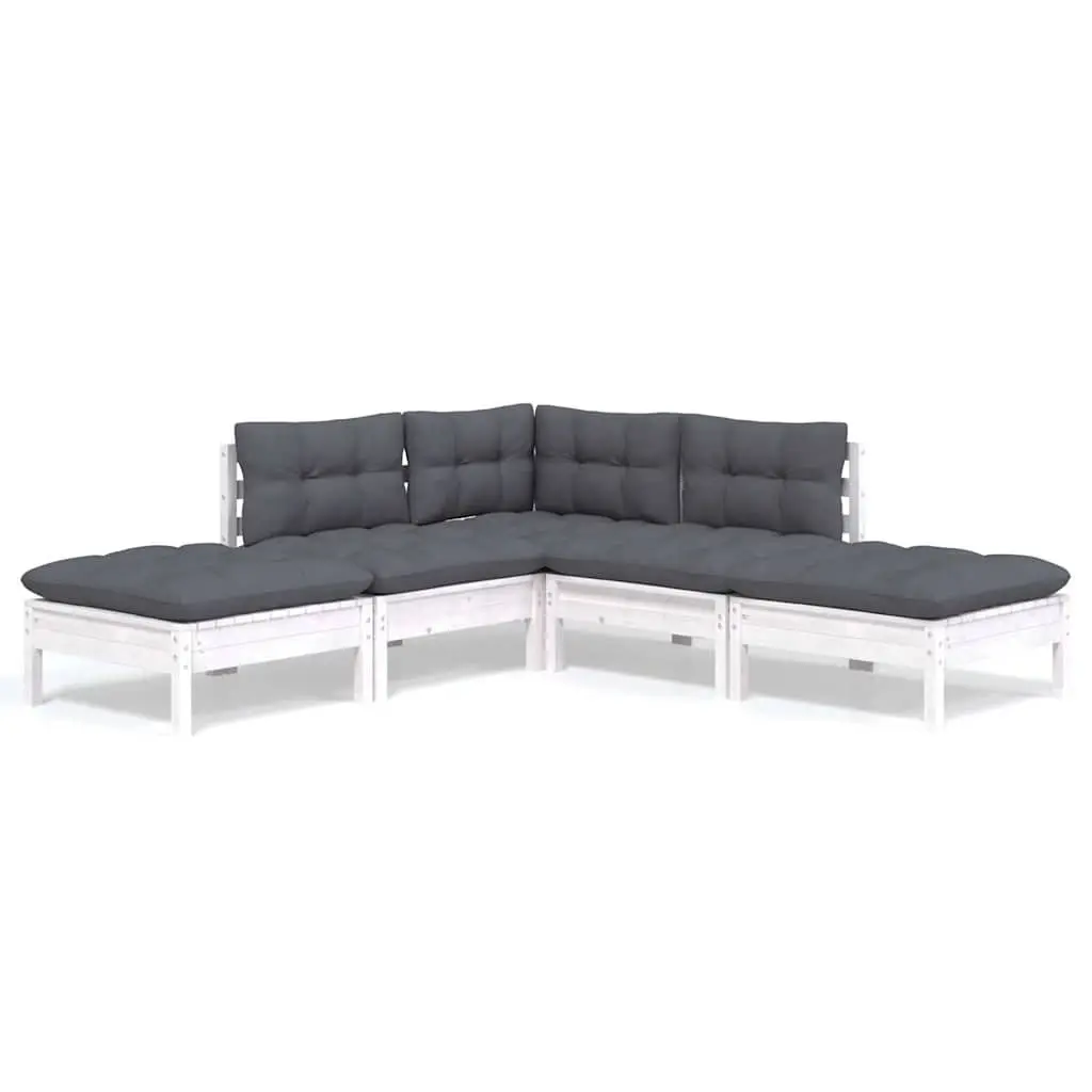 5 Piece Garden Lounge Set with Cushions White Outdoor Patio Furniture