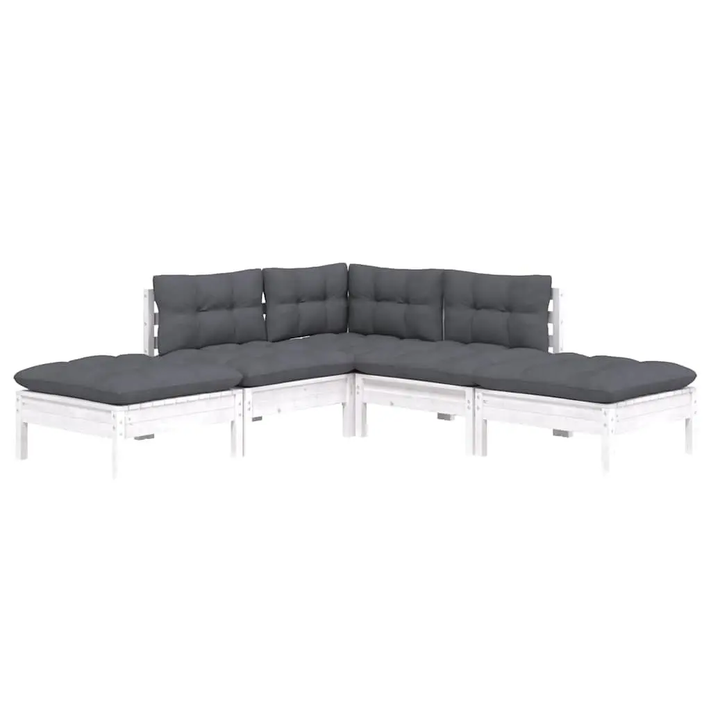 5 Piece Garden Lounge Set with Cushions White Outdoor Patio Furniture