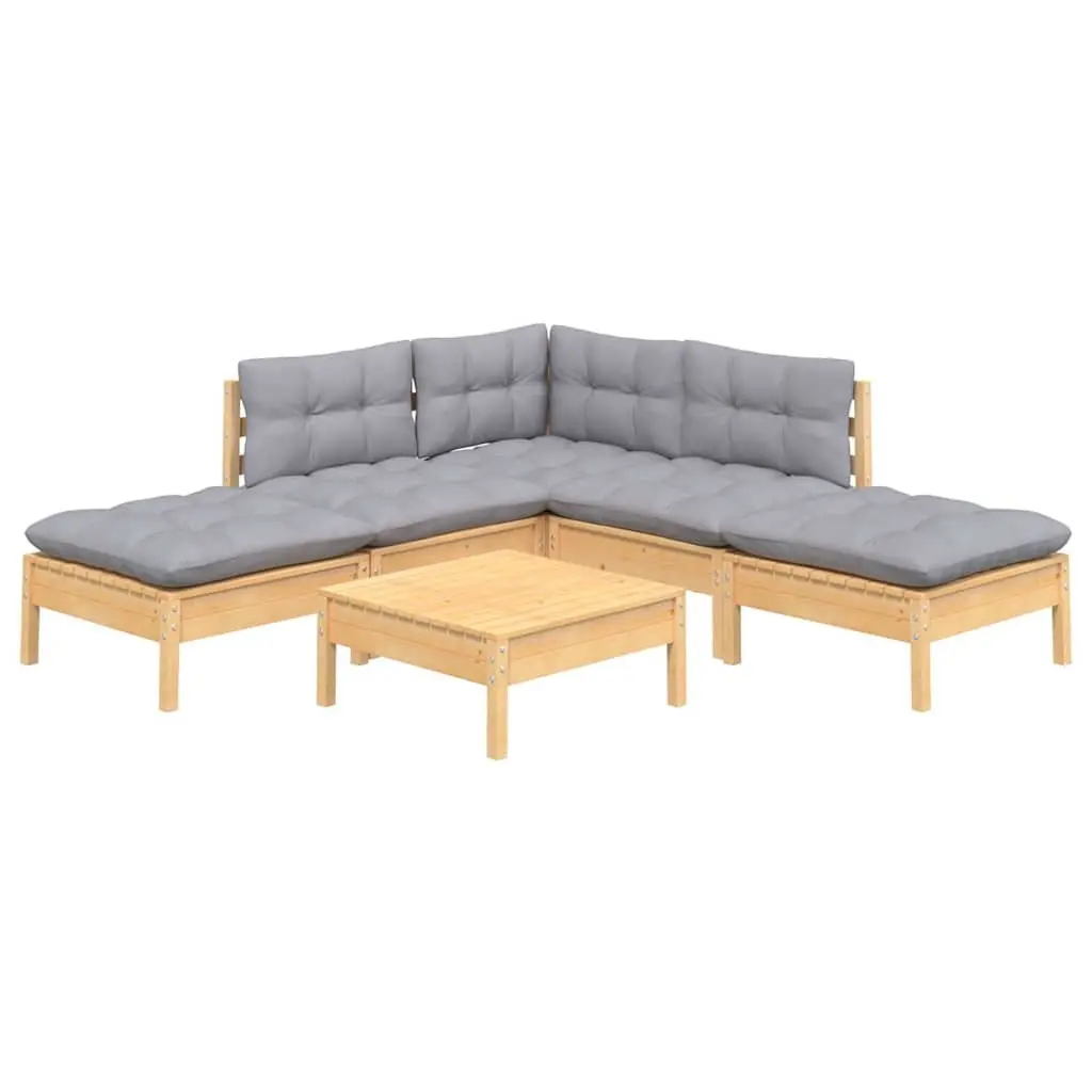 Garden Lounge Set 6 Piece Wooden Patio Furniture Grey Cushions Modular