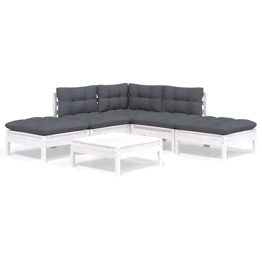 6 Piece Garden Lounge Set White Pinewood Outdoor Furniture Patio Sofa with Cushions