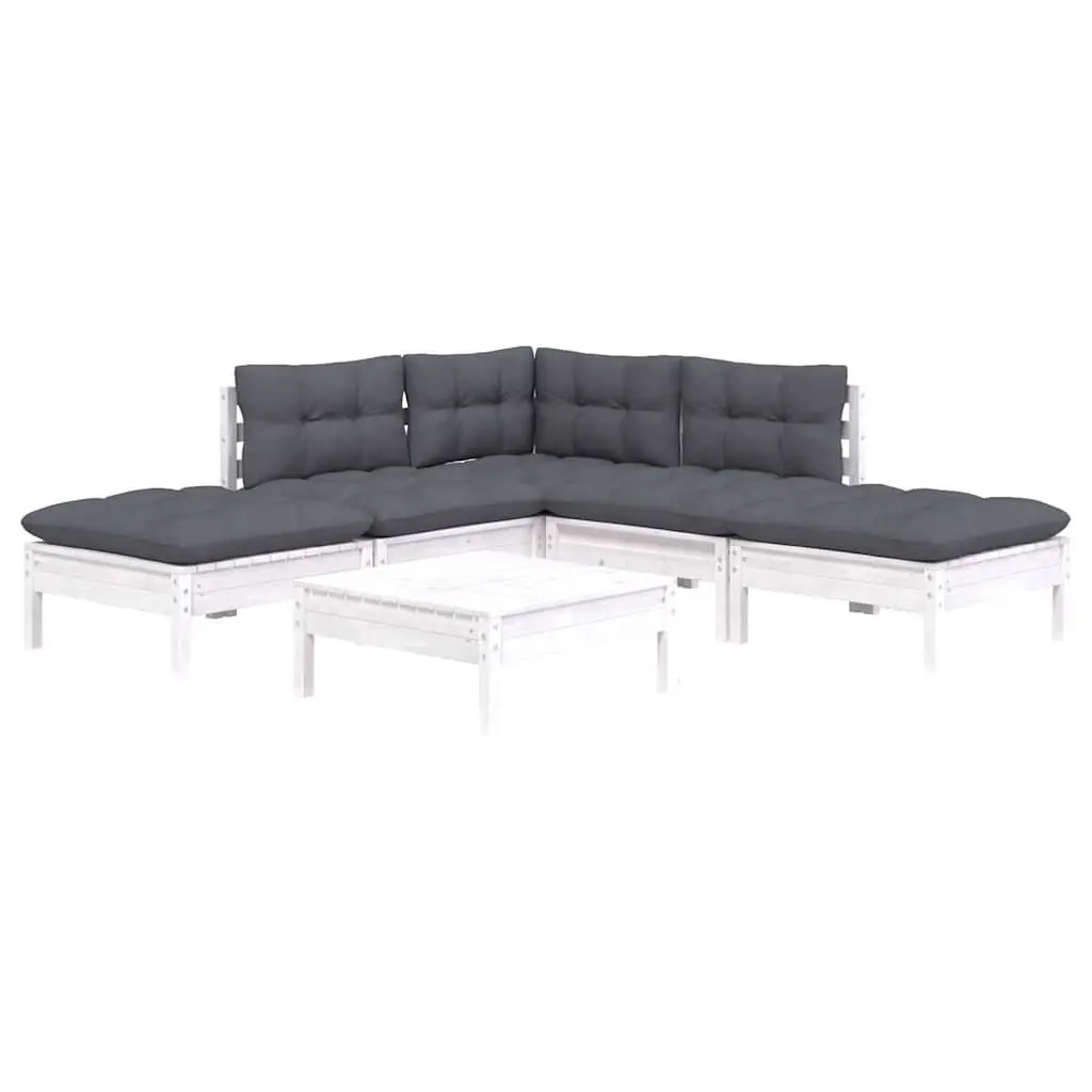 6 Piece Garden Lounge Set White Pinewood Outdoor Furniture Patio Sofa with Cushions