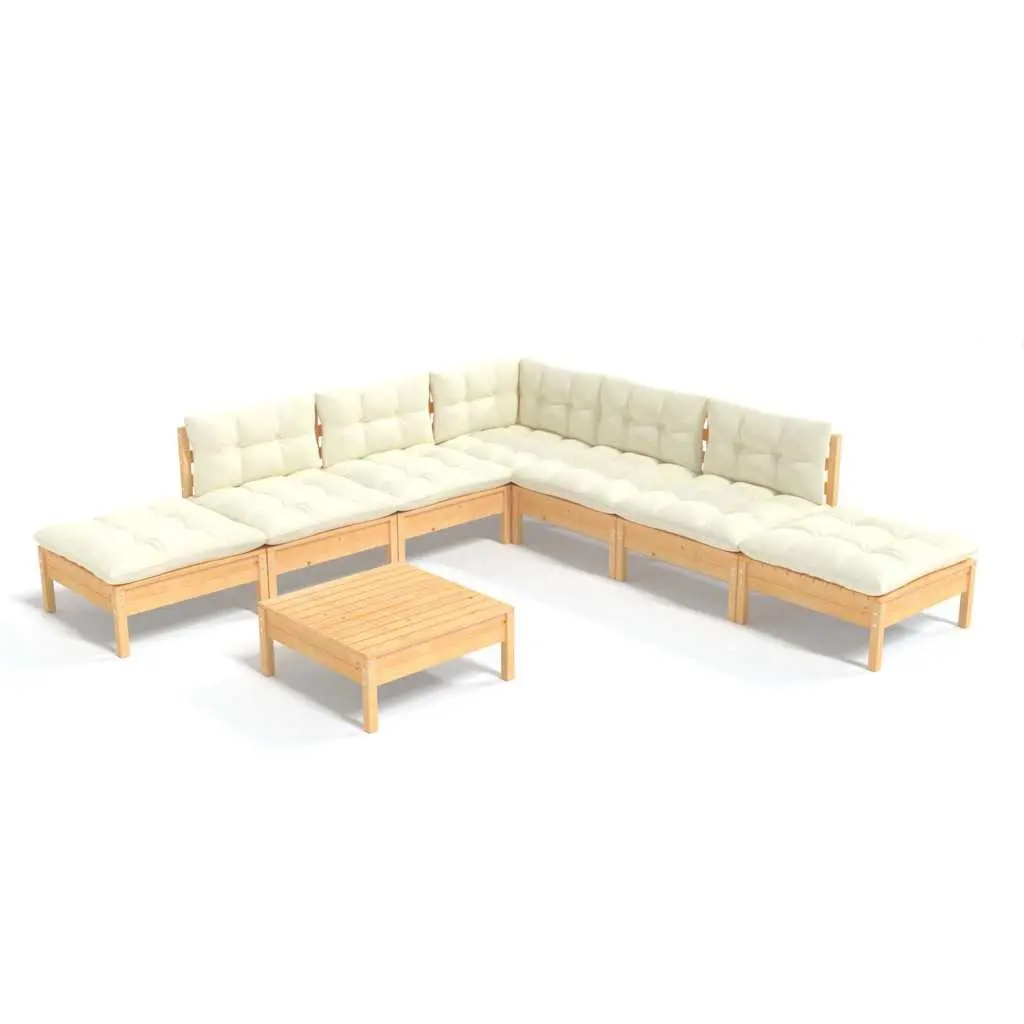 Garden Lounge Set 8 Piece Wooden Patio Furniture Outdoor Lounge with Cream Cushions