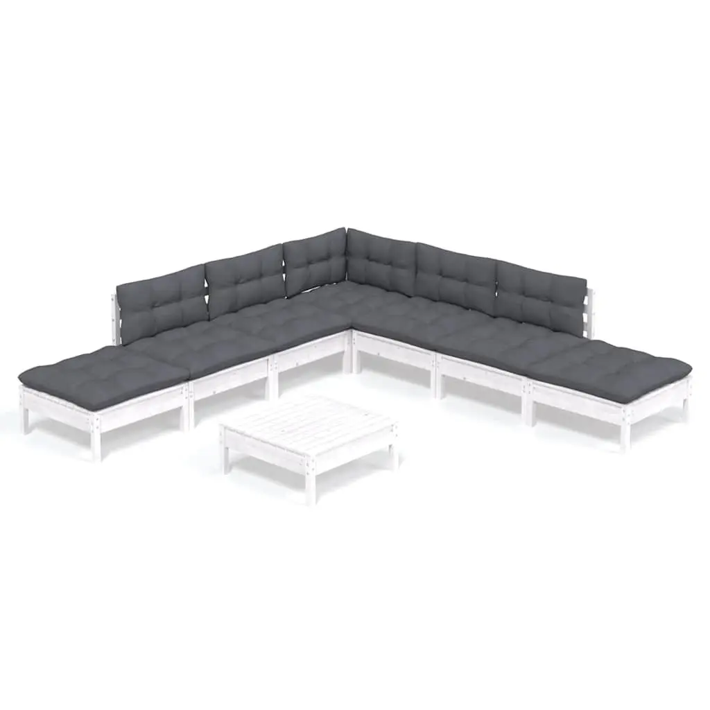 Garden Lounge Set 8 Piece White Pinewood Outdoor Furniture with Cushions