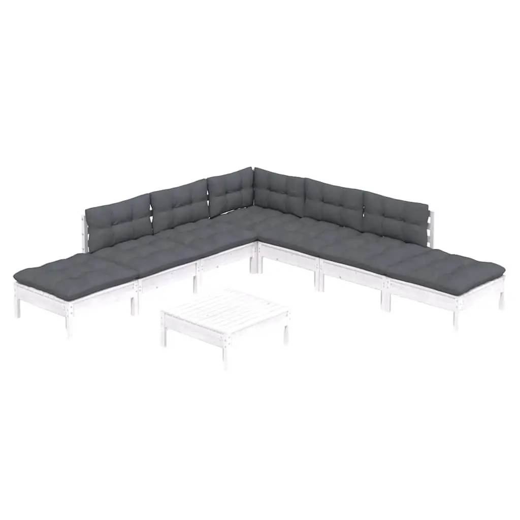 Garden Lounge Set 8 Piece White Pinewood Outdoor Furniture with Cushions