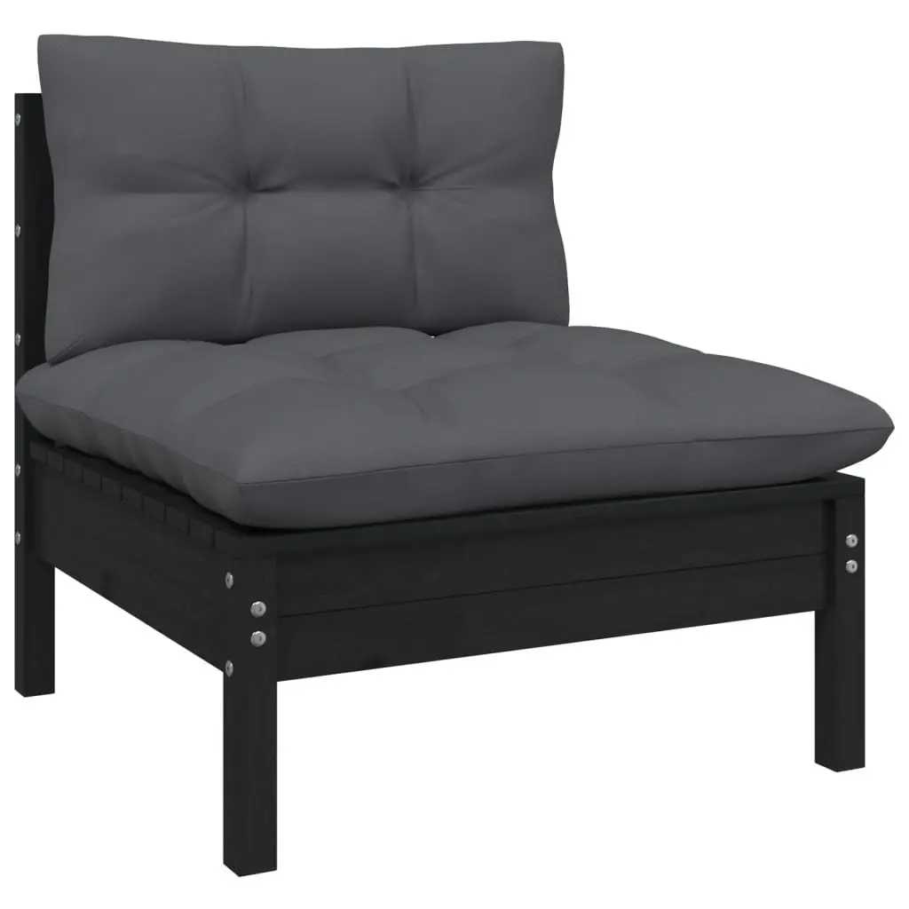 8 Piece Garden Lounge Set Black Pinewood Outdoor Furniture with Cushions