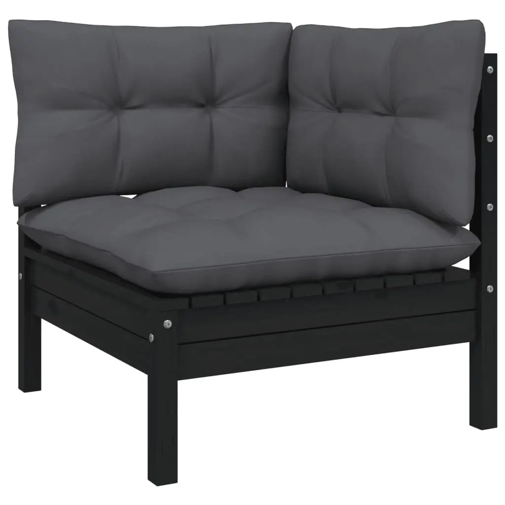 8 Piece Garden Lounge Set Black Pinewood Outdoor Furniture with Cushions