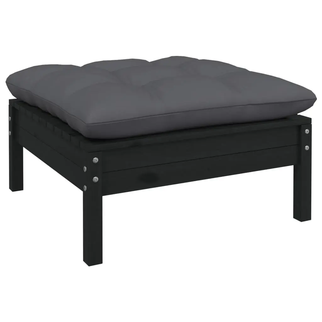 8 Piece Garden Lounge Set Black Pinewood Outdoor Furniture with Cushions