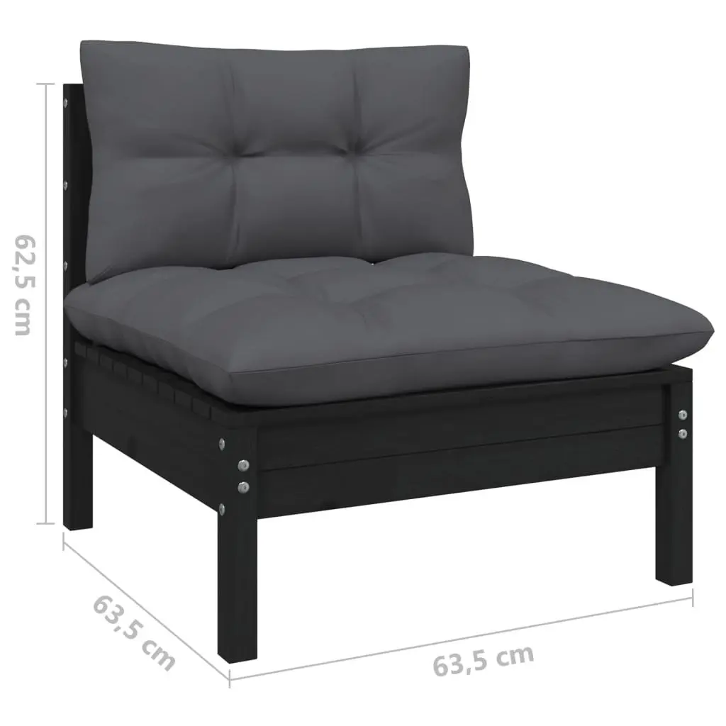 8 Piece Garden Lounge Set Black Pinewood Outdoor Furniture with Cushions