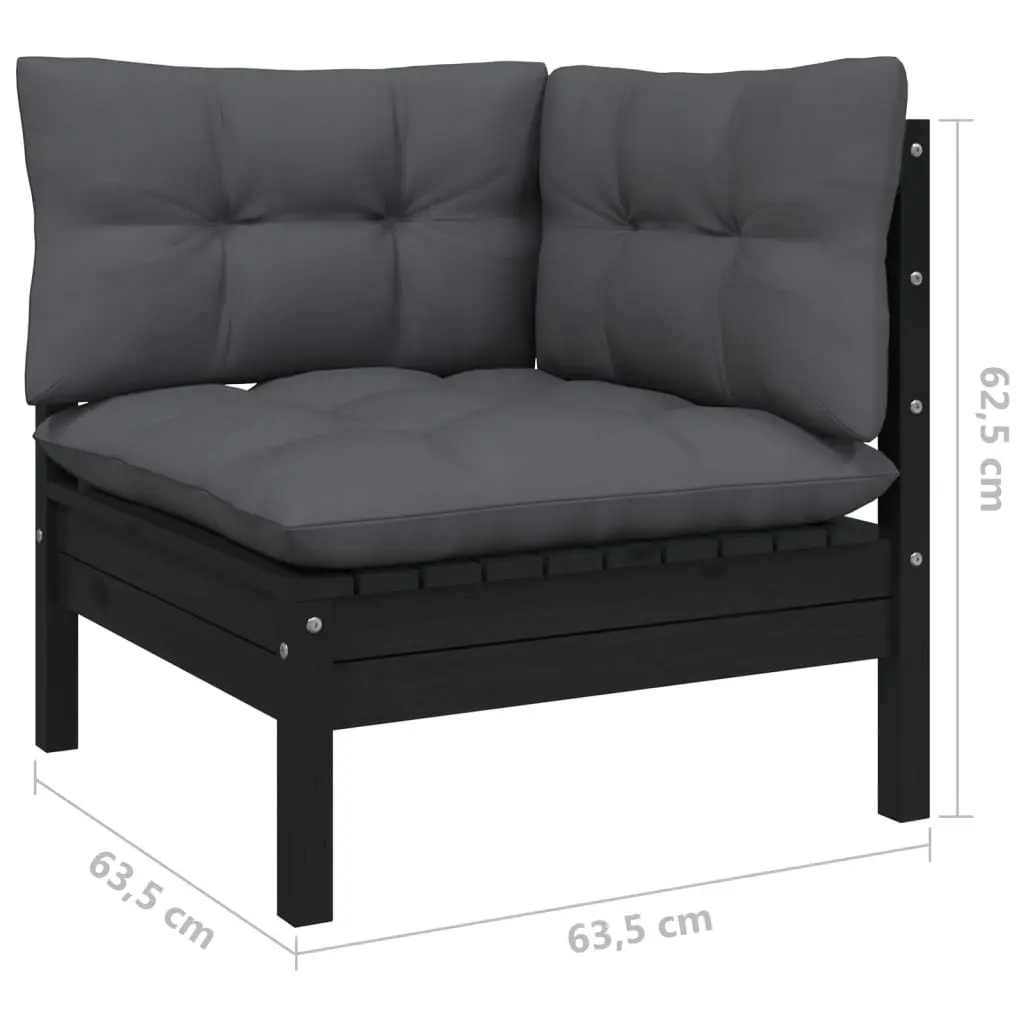 8 Piece Garden Lounge Set Black Pinewood Outdoor Furniture with Cushions
