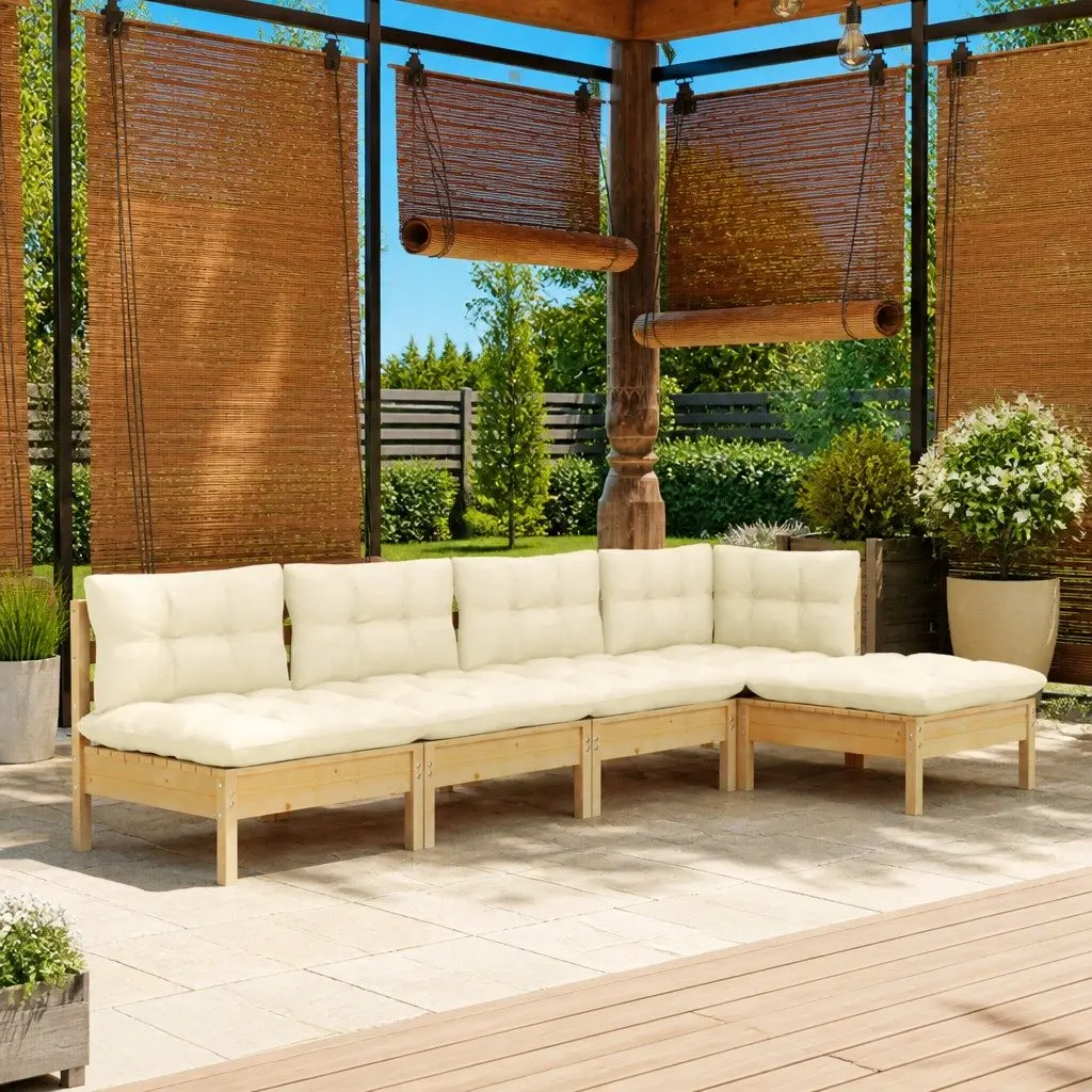 Garden Lounge Set Modular Sectional 5 Piece Outdoor Furniture with Cream Cushions