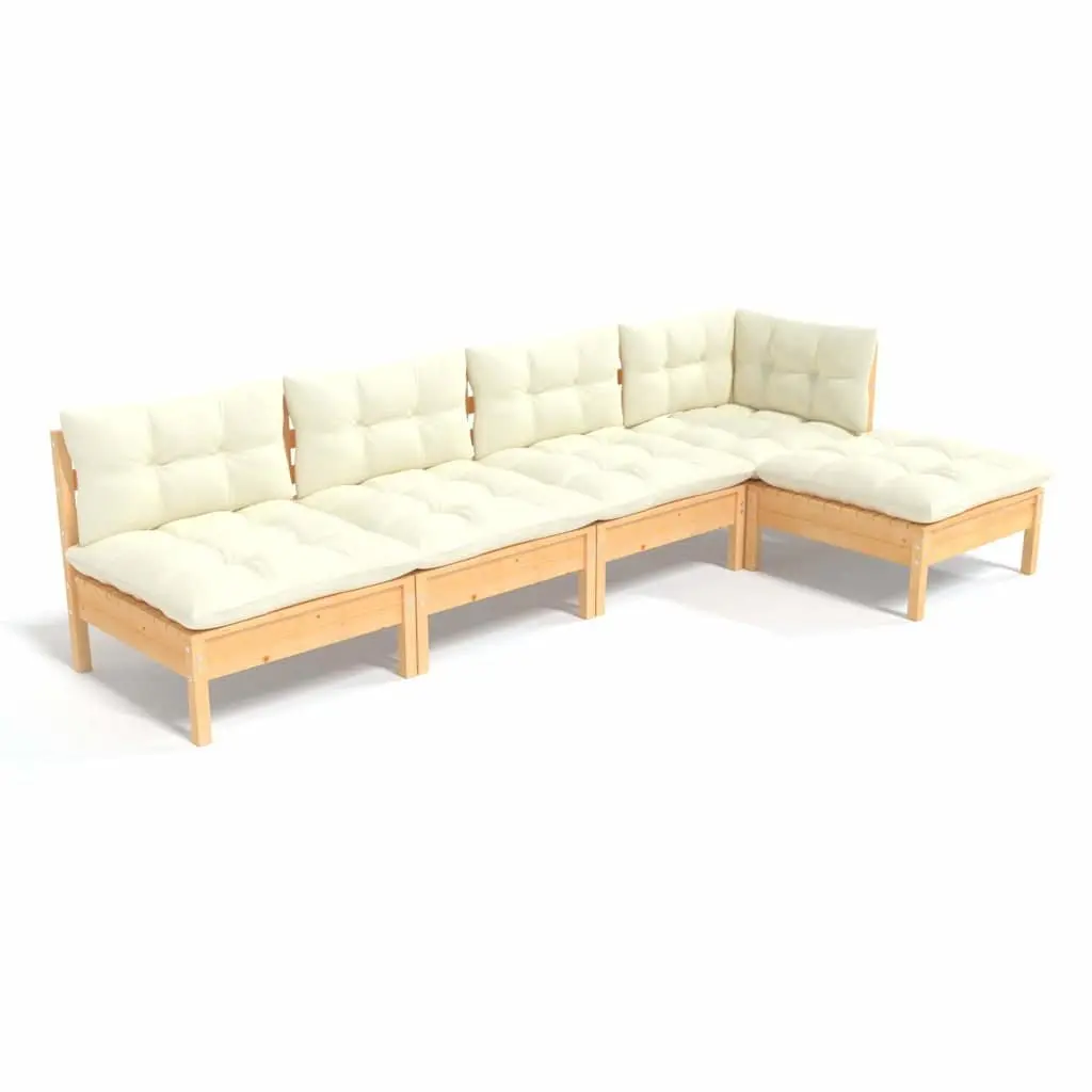 Garden Lounge Set Modular Sectional 5 Piece Outdoor Furniture with Cream Cushions
