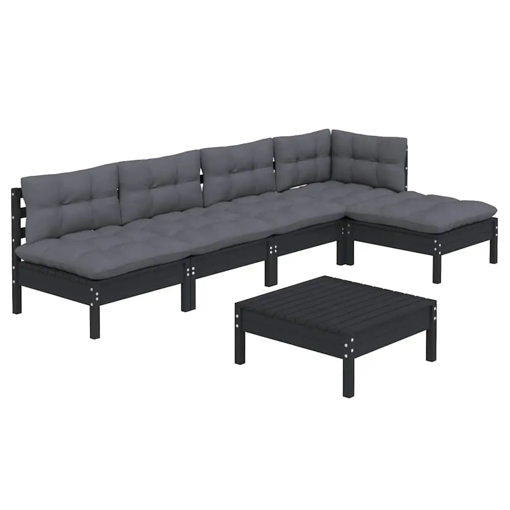 Modulargardenloungeset6pieceblackpinewoodwithcushionsoutdoorfurniture