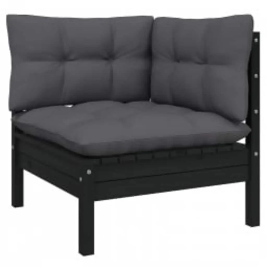 4 Piece Outdoor Lounge Set Black Modular Pinewood Furniture with Cushions