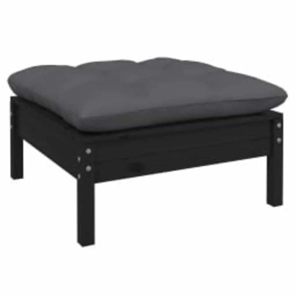 4 Piece Outdoor Lounge Set Black Modular Pinewood Furniture with Cushions