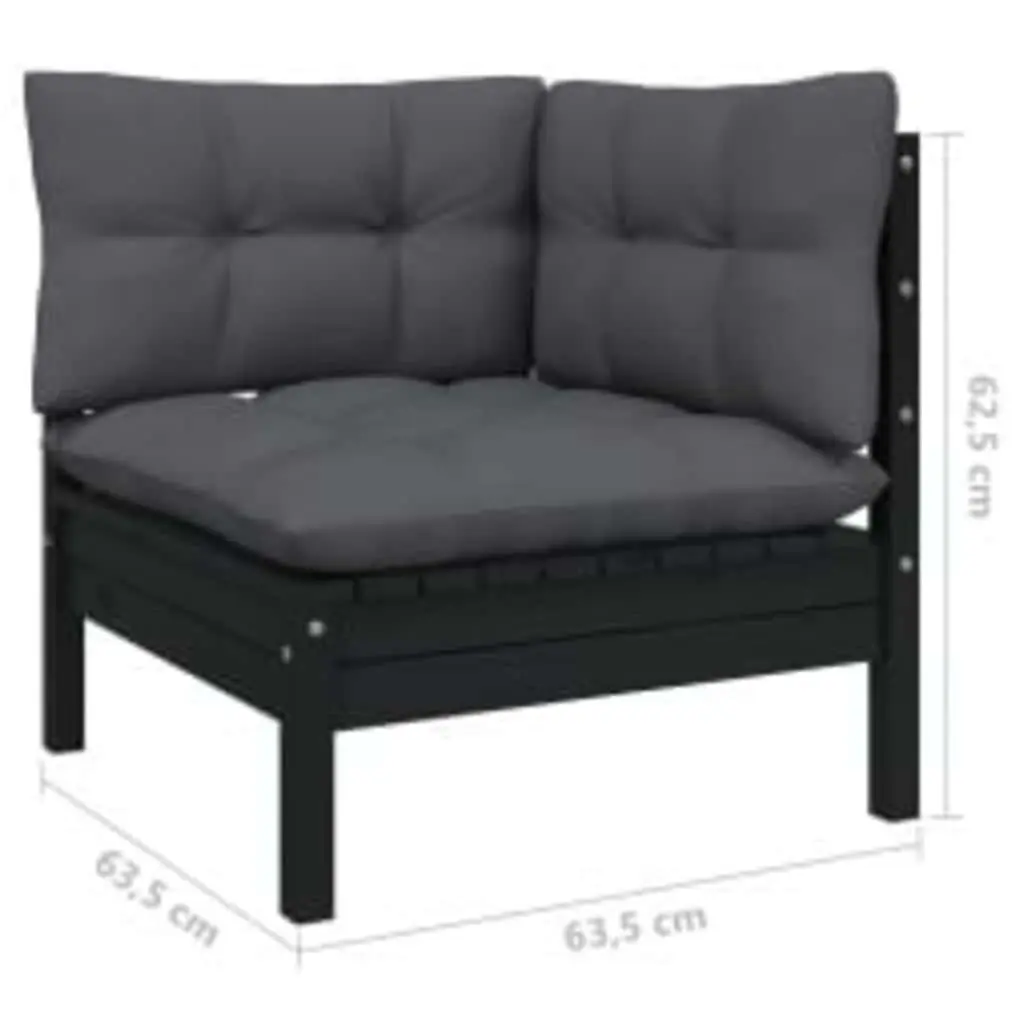 4 Piece Outdoor Lounge Set Black Modular Pinewood Furniture with Cushions