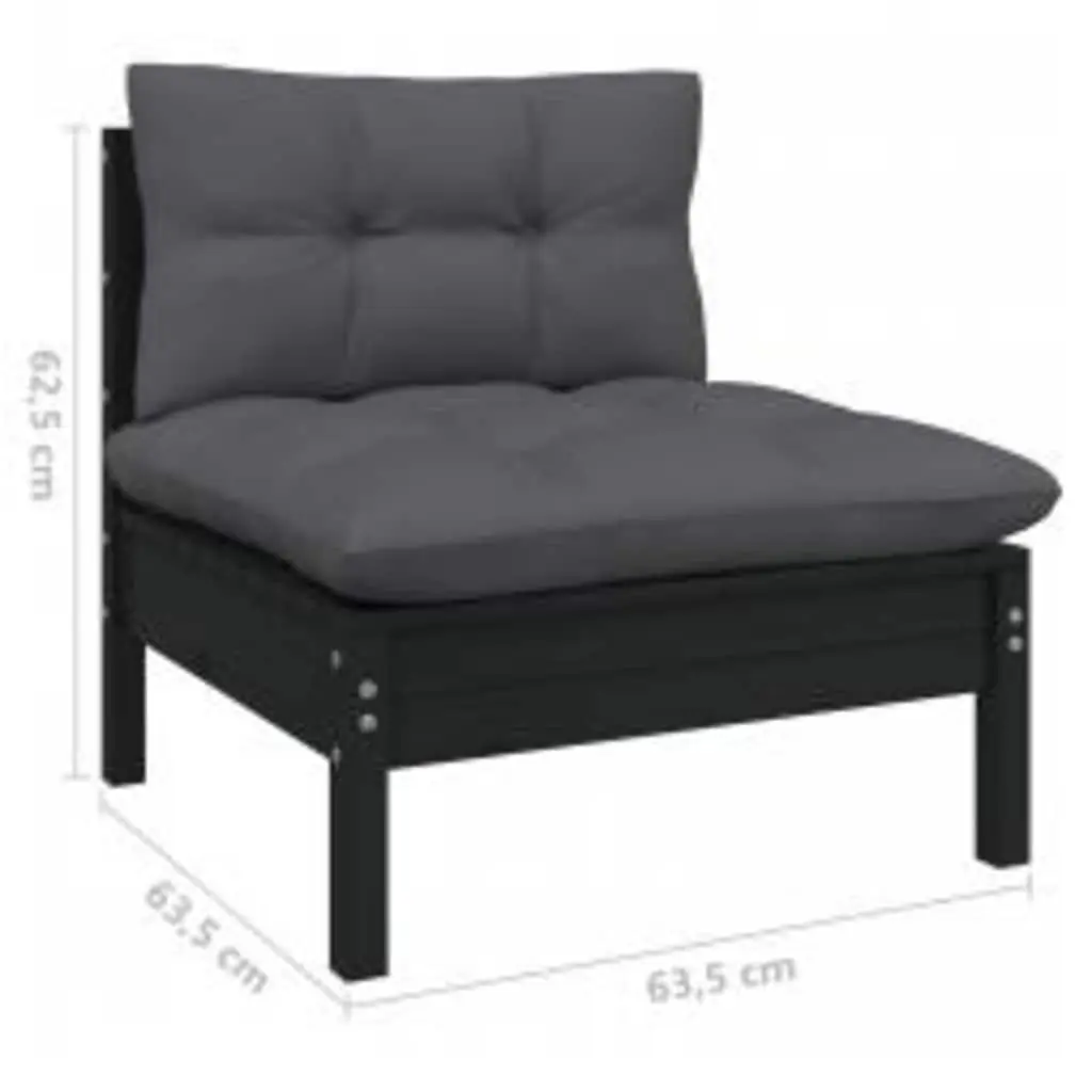 4 Piece Outdoor Lounge Set Black Modular Pinewood Furniture with Cushions