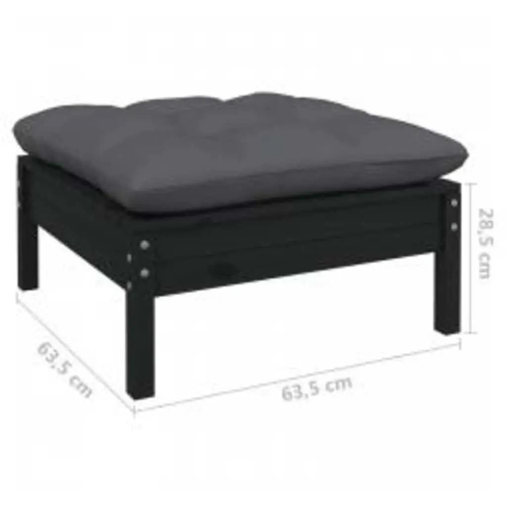 4 Piece Outdoor Lounge Set Black Modular Pinewood Furniture with Cushions