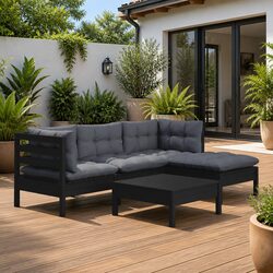 Garden Lounge Set 5 Piece Outdoor Patio Furniture with Cushions Black